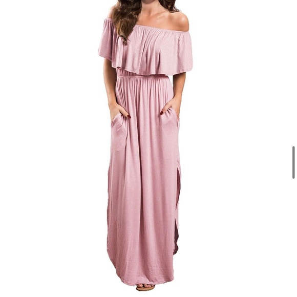 NWT VERABENDI Off Shoulder Maxi Dress in Light Pink Size XS - Picture 1 of 4